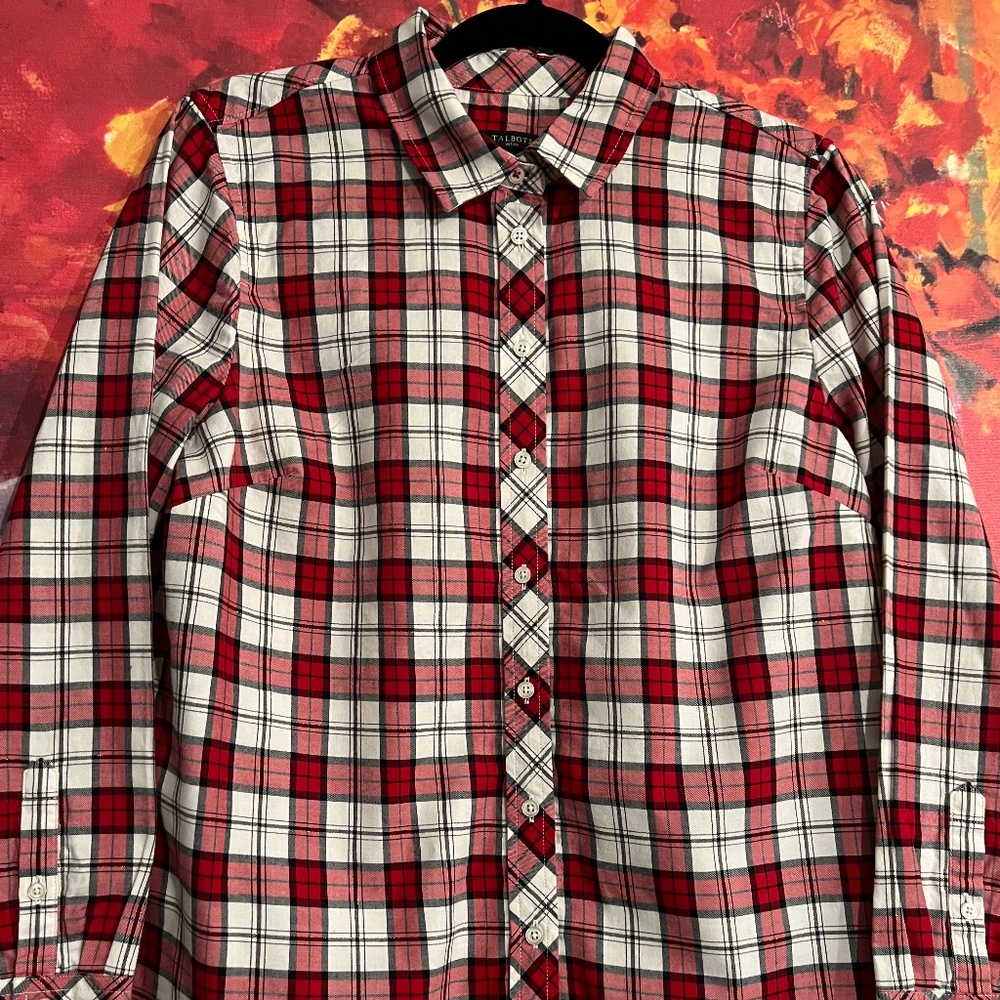 Talbots LARGE PETITE red/black/white plaid with a metallic thread.  EUC!!!!!